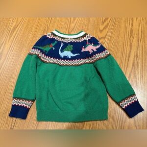 Mini Boden Kids Festive Multicolor Sweater with Dinosaur Design
